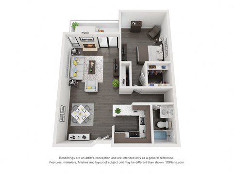 Floor plan for studio, 1 bath, 525 sqft